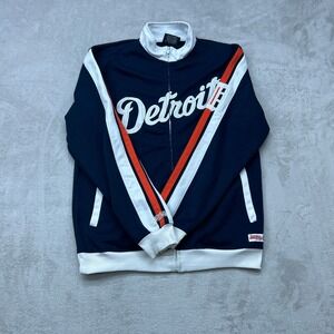 Stitches Detroit Tigers Track Jacket Mens Large Navy Blue Full Zip Baseball MLB